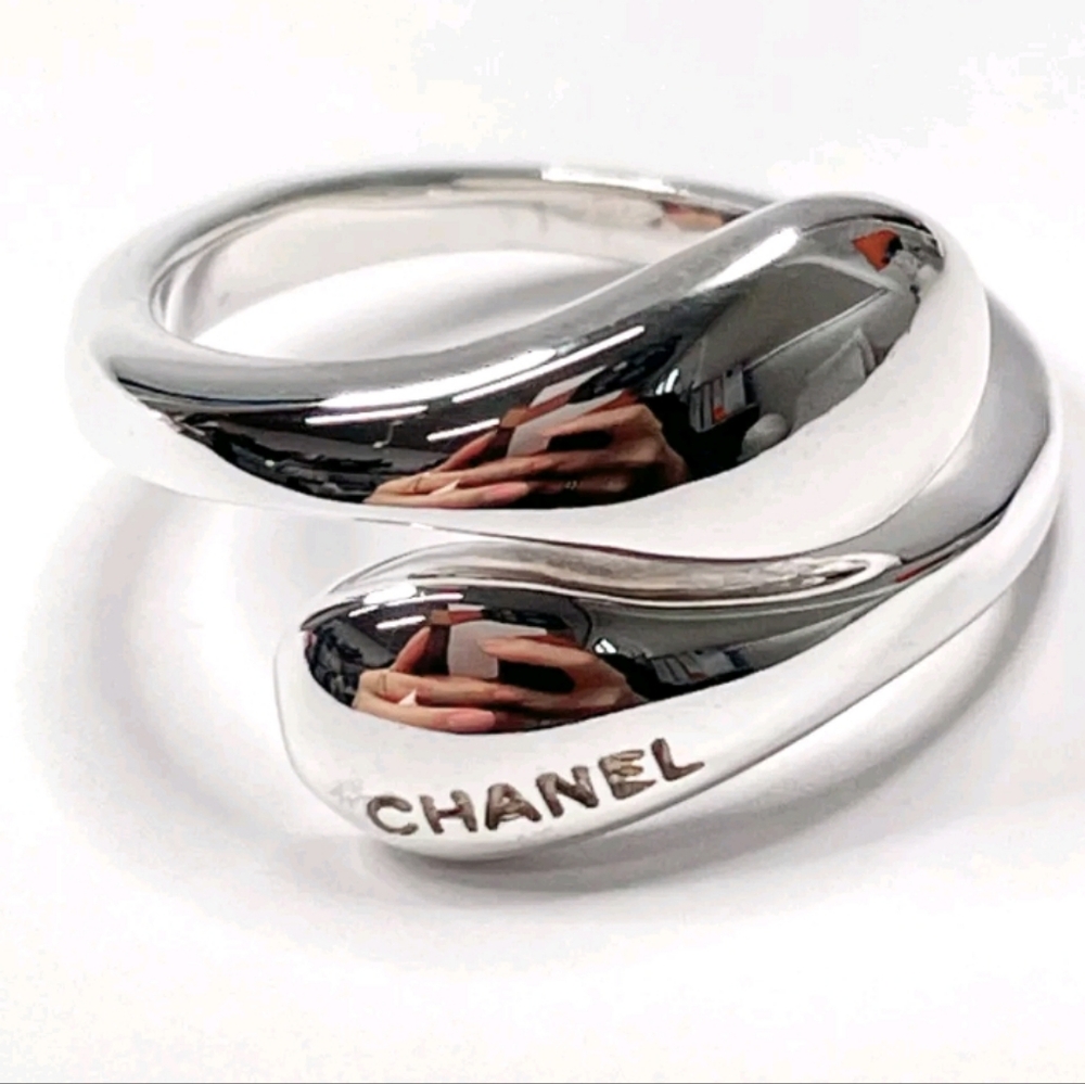 CHANEL Ring vintage Wave Silver 925 Ring/ 100% Authentic